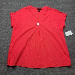 Ellen Tracy Shirt Womens XS Linen Blend Button Detail Short Sleeve Blouse Top